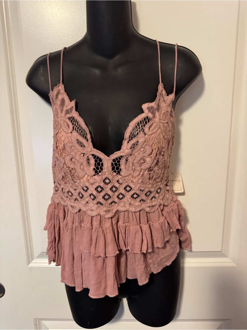 Free People Dusty Rose Lace Crochet Ruffle Cami